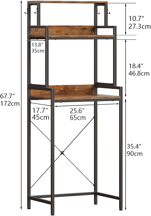 3-Tier Mini Fridge Stand Kitchen Bakers Rack with Adjustable Shelves, Freestanding Microwave Stand with Storage, Split Design Coffee Bar Shelf for Home Office Dorm (Rustic Brown, 25.6")