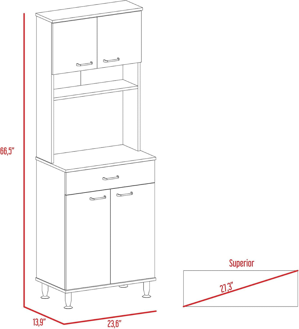 60 Inch Kitchen Pantry with Countertop and Storage - White | Integrated botto...