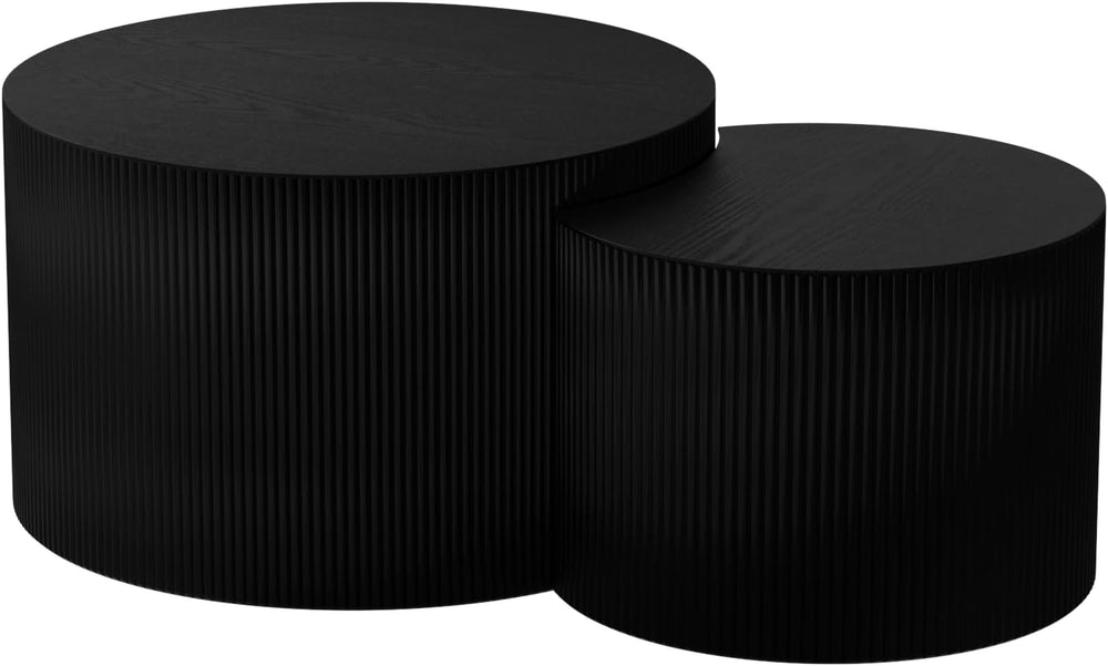 Round Nesting Coffee Table Set 2 Piece (A Black 27.56 in) | Drum Modern Stack...