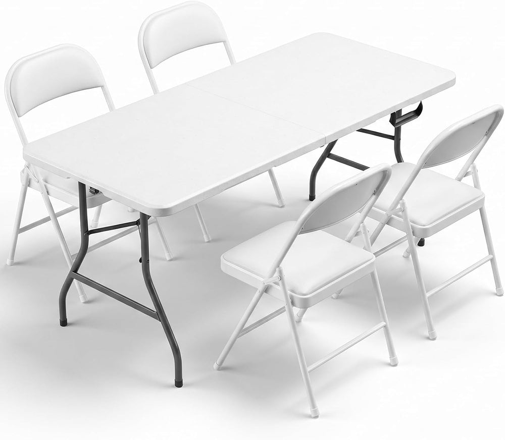 Portable 5-Piece Folding Table and Chairs Set for 4 – Heavy-Duty 5FT Foldable...