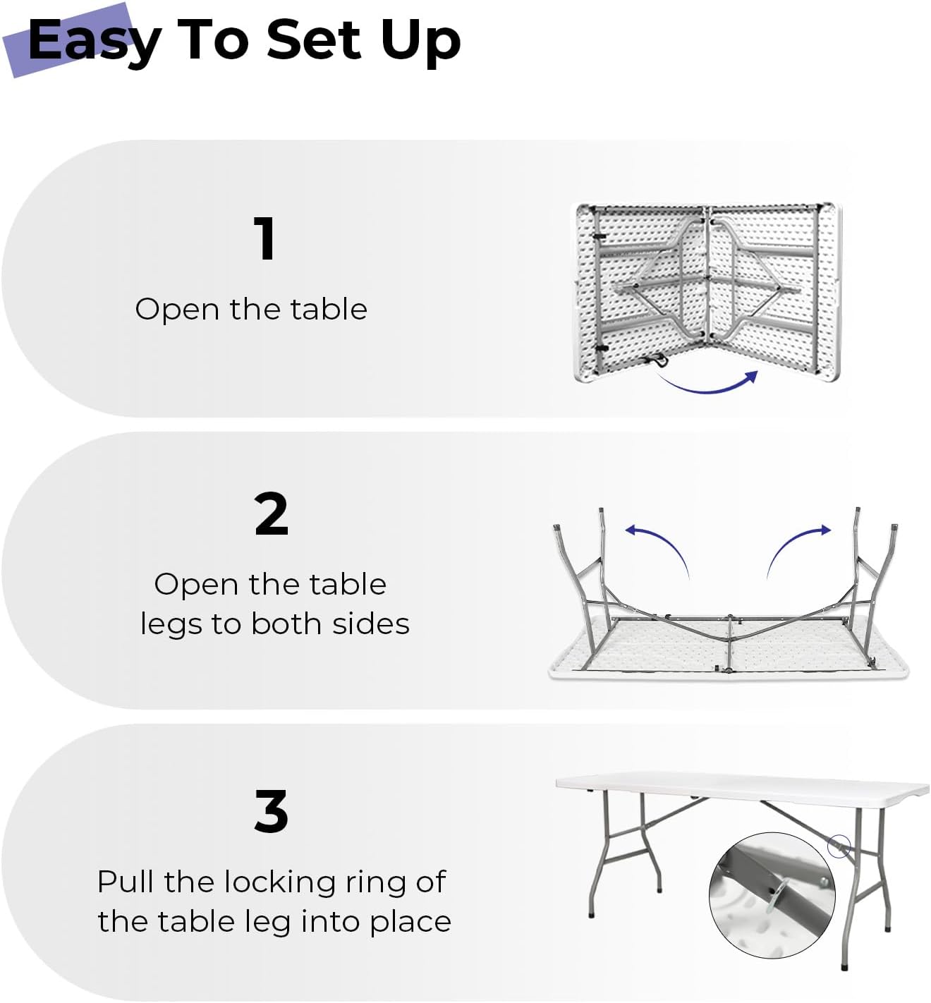 Byliable Folding Table 6ft Portable Heavy Duty Plastic Fold-in-Half Utility Foldable Table Plastic Dining Indoor Outdoor for Camping, Picnic and Party, White