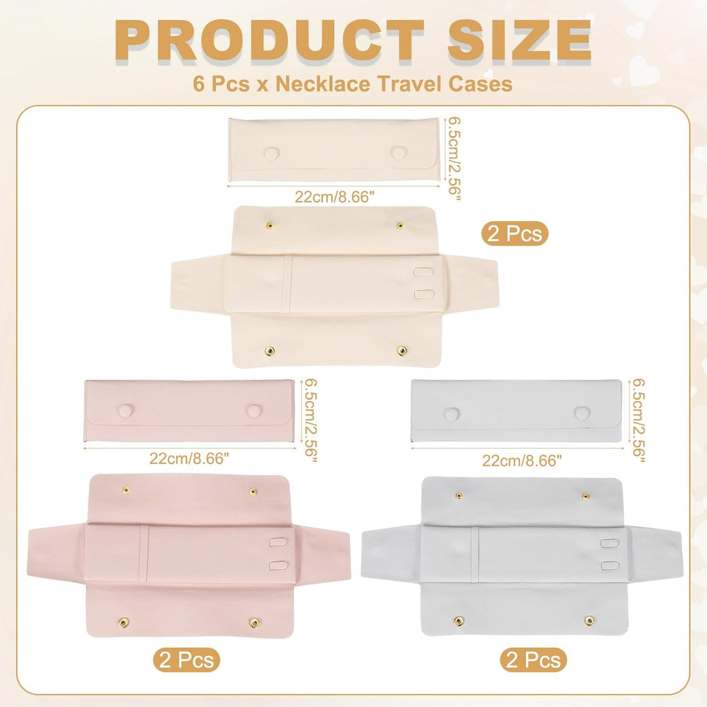 uxcell 6 Pcs Microfiber Necklace Travel Case, Necklace Pouch Storage Bag Microfiber Jewelry Travel Organizer Tangle Free for Women Gift, Pink/Gray/White