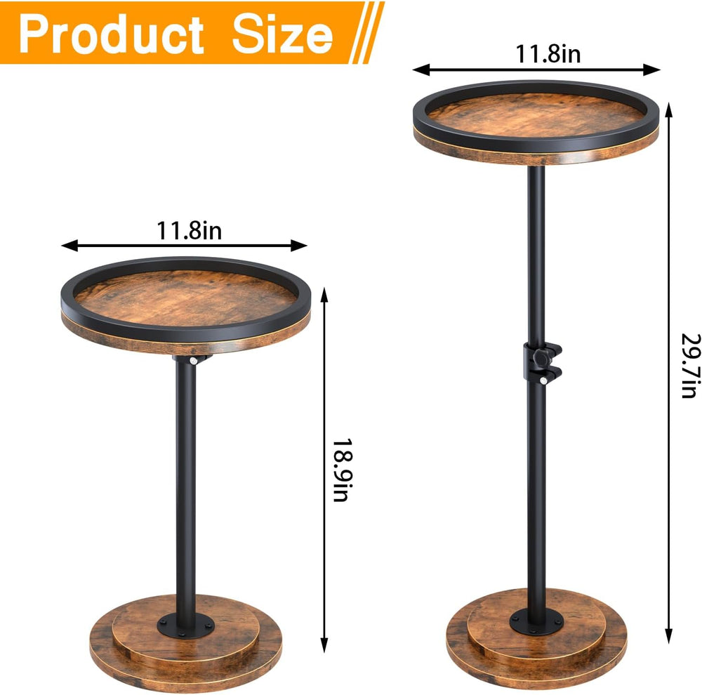 Small Side Table, Drink Table, Height Adjustable Round End Table, Pedestal Si...