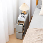 Narrow Nightstand, Solid Wood Night Stand for Small Spaces, Couch, Gray Color 7.87in Wide