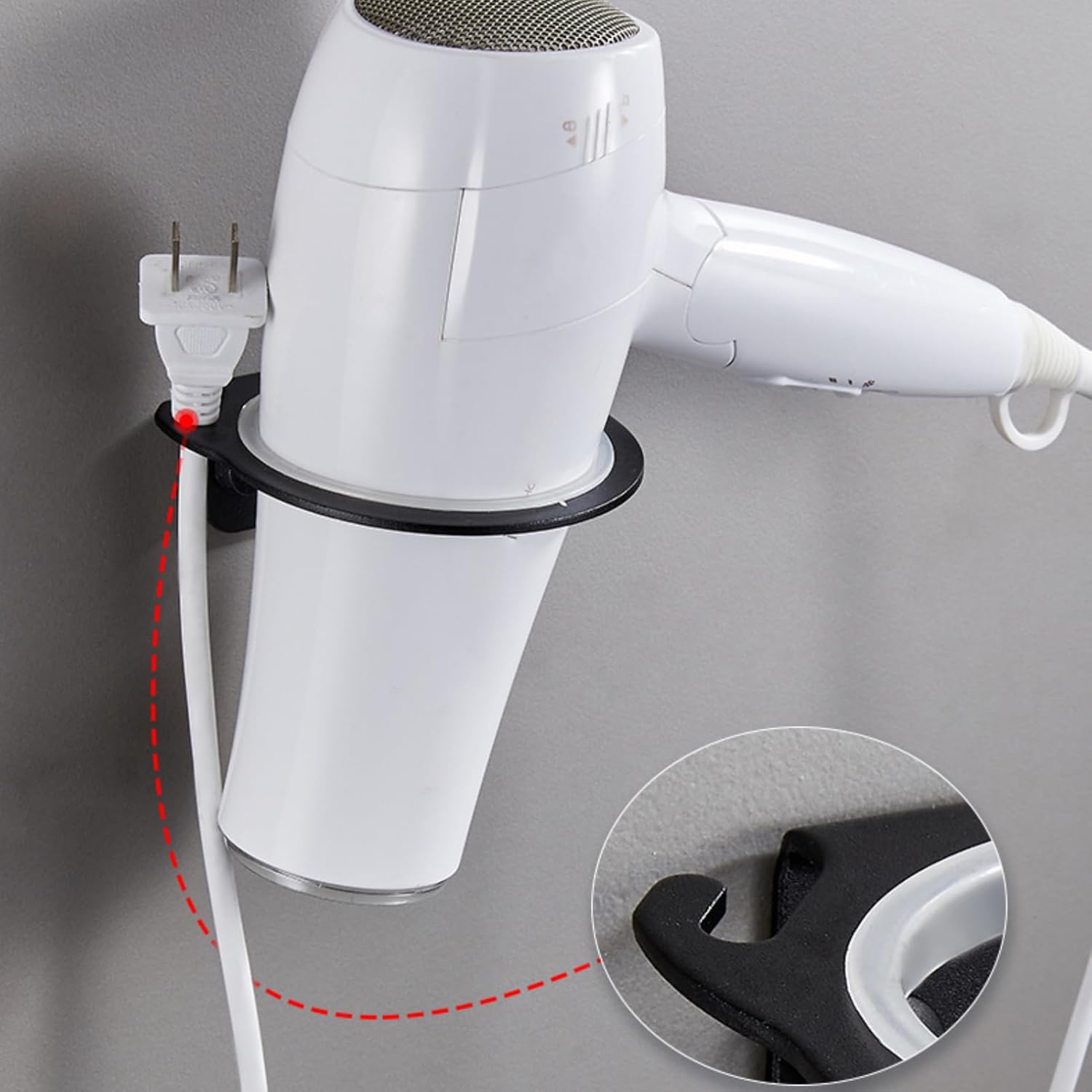 Space Aluminum Wall Mounted Hair Dryer Holder Rack Hanger Hairdryer Shelf