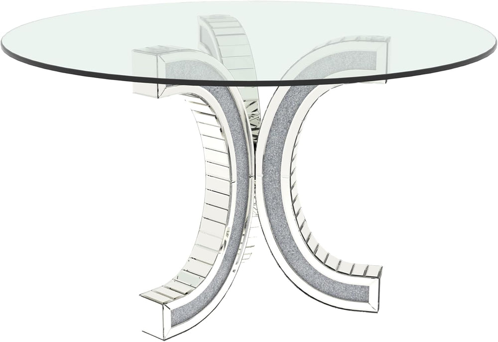 52" Round Glass Pedestal Dining Table with Tempered Glass Top, Mirrored ...