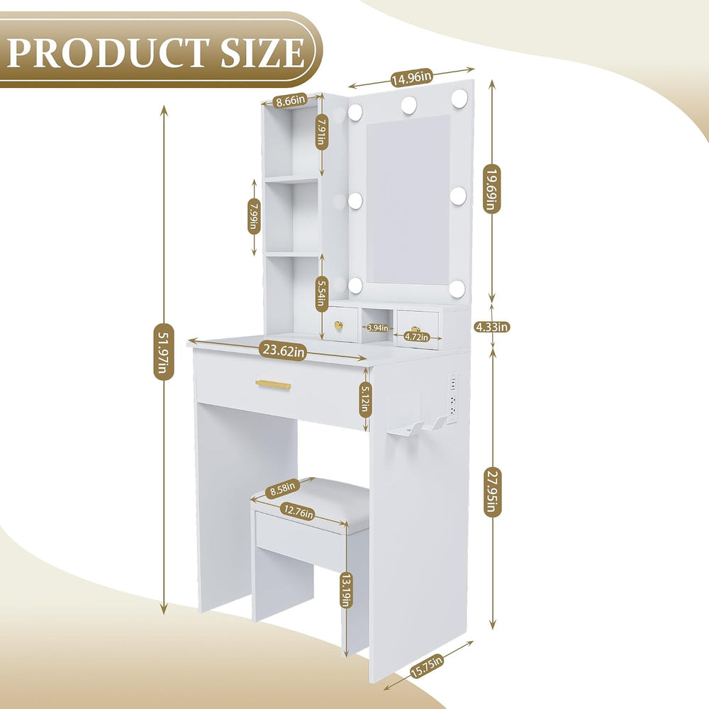 Vanity Table Set Adjustable White Modern Contemporary for Bedroom Furniture