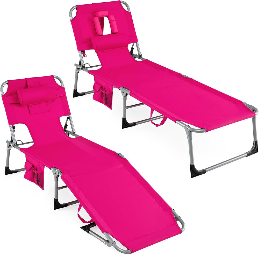 Giantex Face Down Tanning Chair, Folding Beach Lounge Chair w/ 4-Position Adj...