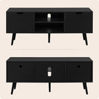 ALINE FURNITURE Black TV Stand for 50 55 60+ inch TVs - Media Console with 2 Cabinets & Open Shelves, Solid Wood Legs - TV Consoles for Living Room - 22" H Entertainment Center for Bedroom