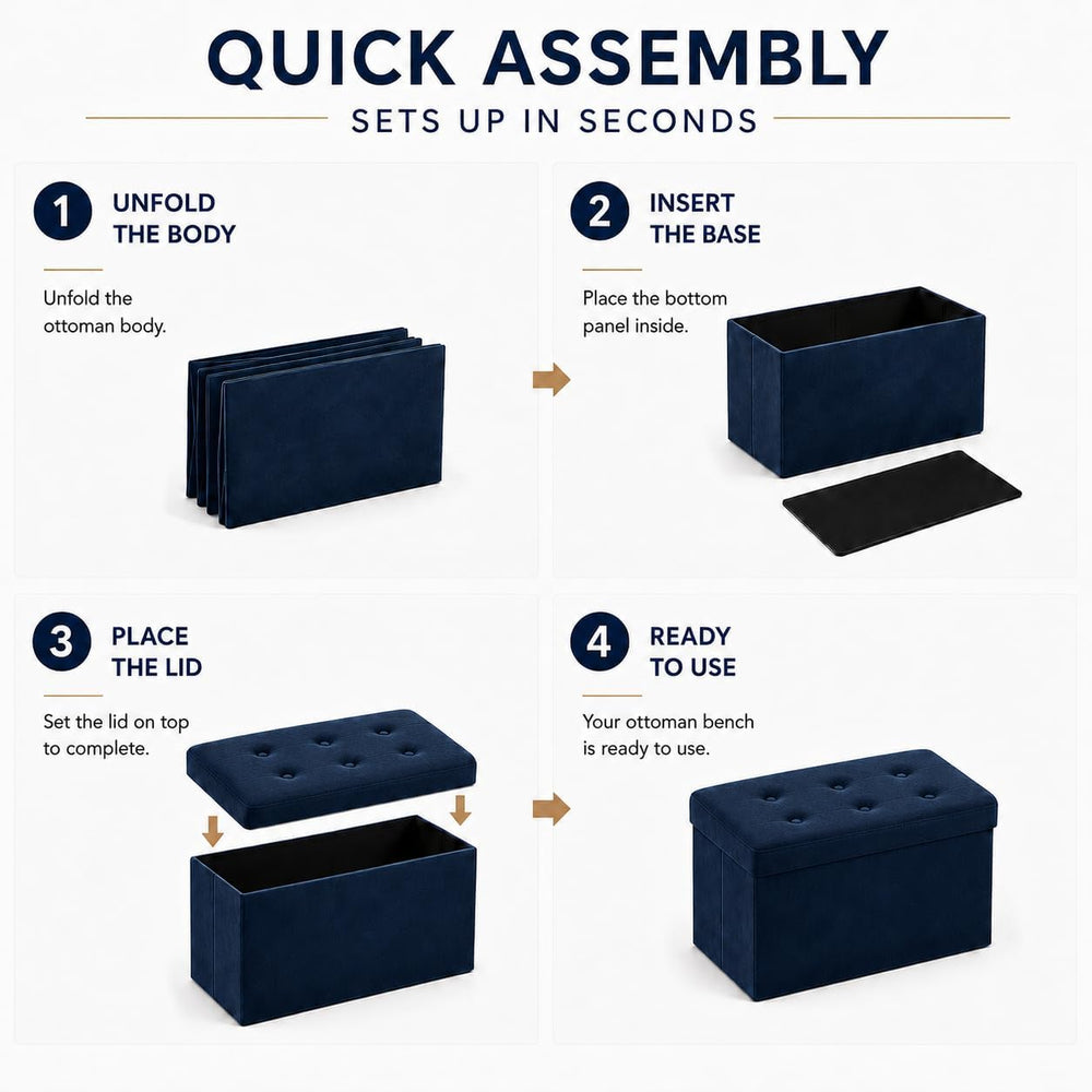 ALASDO 30 Inch Folding Storage Ottoman Bench with Hidden Storage, Velvet Stor...