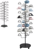 Hat Rack Stand, Metal Hats Display Stand, Standing Hat Rack, Hat Tree Stand with 30 Circular Hooks, Ball Cap Storage Organizer Rack for Stores/Home(Black)