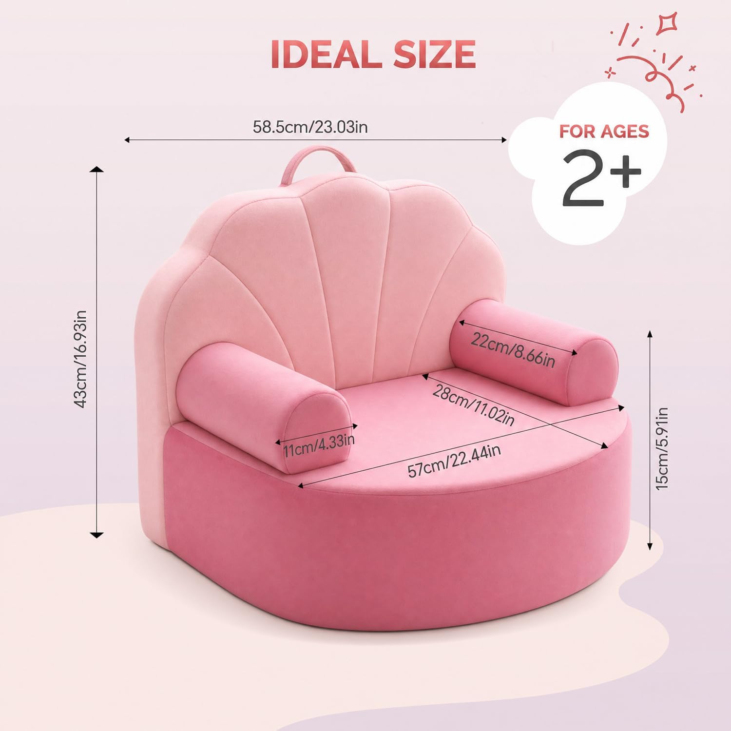 Snuggly Toddler Chair Soft Kids Sofa Cozy Kids Chairs Comfy for Toddlers 1-3, Plush Child Seat with Carry Handle