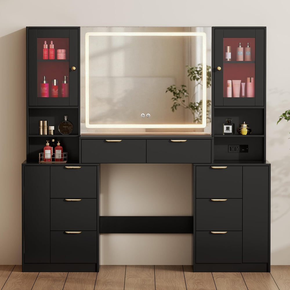 Chrangmay 55.4" Big Modern Vanity Desk with Mirror and Lights,Makeup Van...