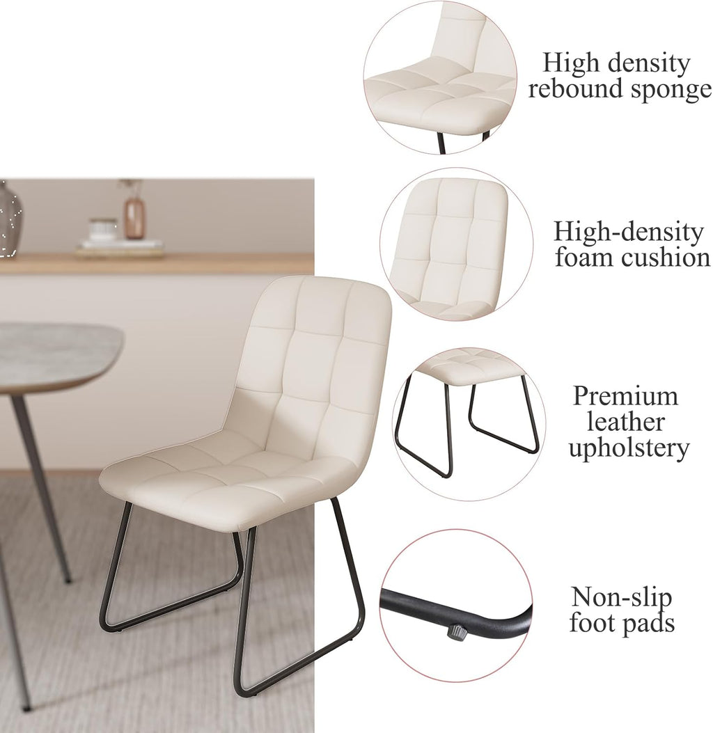 HIPIHOM 47.2'' Dining Table Set for 4,Modern Wood Dining Table,Leather Dining Chairs 4,Table and Chairs Set of 4,Ideal for Kitchen Dining Room (Walnut Color Table + 4 U-Shaped White Chairs, 47.2")