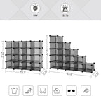 SONGMICS Shoe Rack with 16 Cubes, Interlocking Plastic Shoe Organizer, DIY Storage Cabinet for Closet Entryway Bedroom Garage, Space Saving Design, 12 x 35.1 x 27.2 Inches, Grey ULPC445G02
