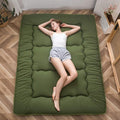 Japanese Floor Mattress Futon Mattress Thicken Tatami Mat Sleeping Pad Roll Up Mattress Floor Lounger Bed Folding Couch Bed Mattress Pad for Guest Room, Green, Queen