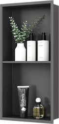 Stainless Steel Shower Niche 24" X 12", No Tile Needed Wall Niche Double Shelves, Recessed Shower Shelf for Bathroom Storage, Gun Metal