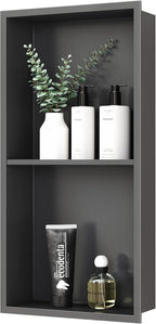 Stainless Steel Shower Niche 24" X 12", No Tile Needed Wall Niche Double Shelves, Recessed Shower Shelf for Bathroom Storage, Gun Metal