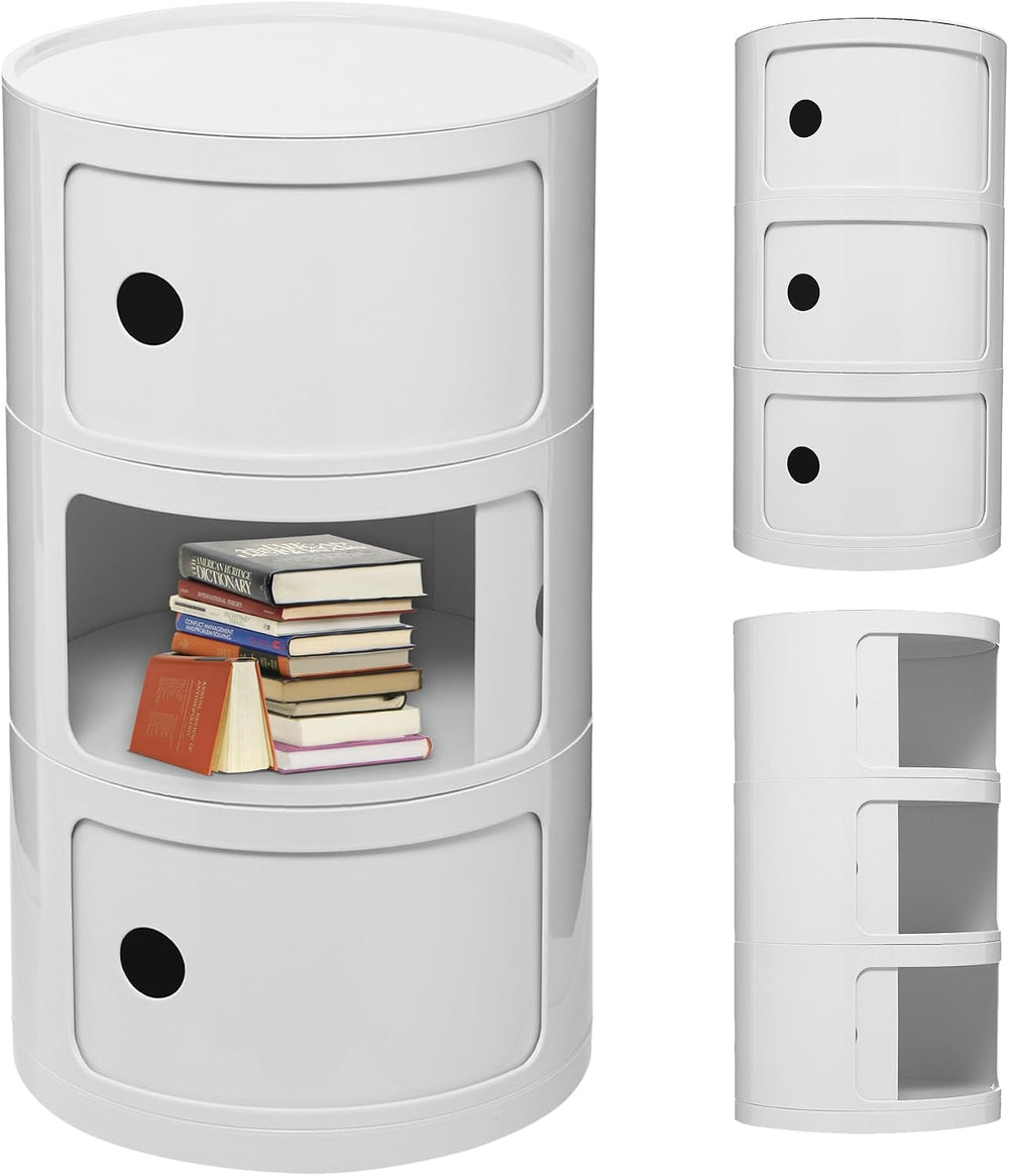 3 Tier Round with Storage, Modern Style Side Table, Multifunctional End Table...