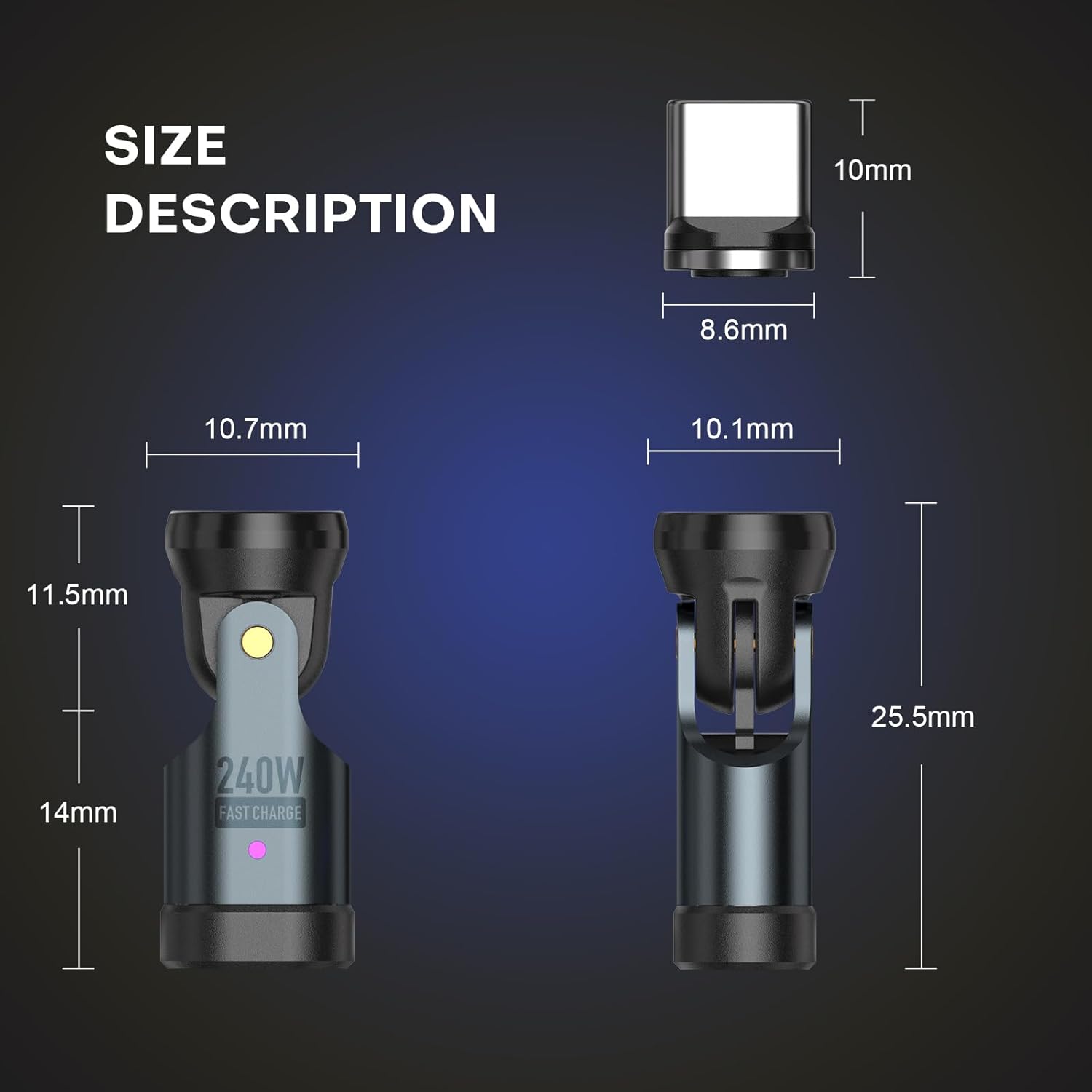 Magnetic USB C 90 Degree Adapter 240W, Can Be Type-C Cord Into Right Angle Magnetic USB C Charging Cable, Magnet Charger USBC Adapter 180&360 OTG Tips for Phone Pad Samsung(4 Pack Black)