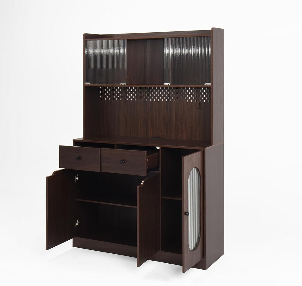 71" Freestanding Kitchen Pantry, Large Dish Storage Cabinet with Fluted ...