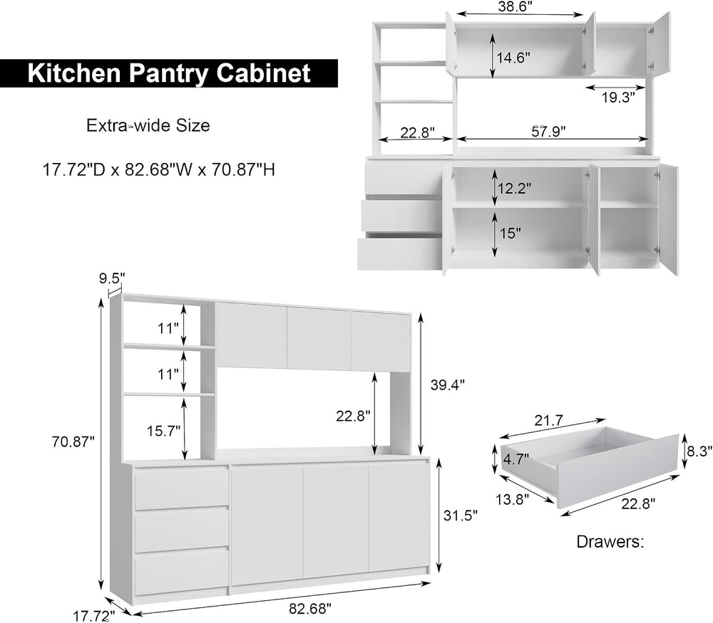 Mekminop Extra Large Kitchen Pantry with Microwave Shelf, Kitchen Hutch Stora...