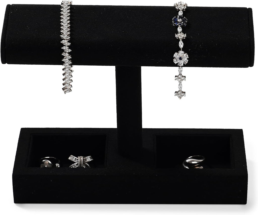 Oirlv Microfiber T-Bar Watch Display Stand Jewelry Display Props Jewelry Organizer Holder for Watch Bracelet Ring Earrings (Black,Microfiber)