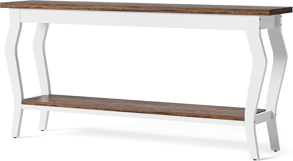 LITTLE TREE 70.9 Inches Long Console Table, 2-Tier Vintage Wooden Sofa Table ...