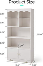 LINSY HOME 5 Shelf Bookcase Wooden, 63" Tall Bookshelf with Doors, Open Floor Standing Cube Shelf Bookcase Libreros, Beige Modern Book Shelf for Bedroom, Living Room, Home Office, White Oak