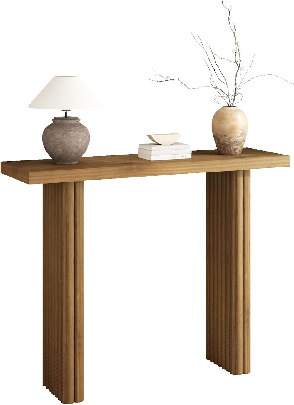 Fluted Solid Wood Console Table, Entryway Table