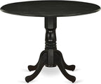 East West Furniture DMAB5-ABK-24 5 Piece Modern Dining Table Set Includes a Round Wooden Table with Dropleaf and 4 Black Color Linen Fabric Upholstered Chairs, 42x42 Inch, Wirebrushed Black