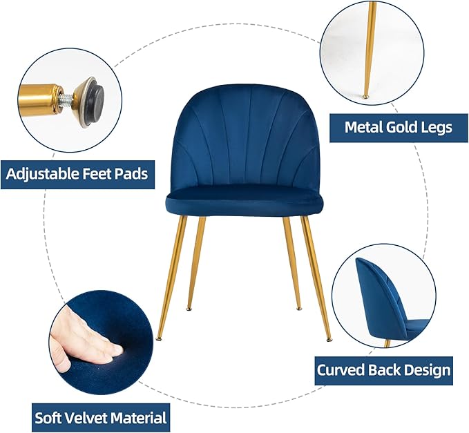 Velvet Dining Chairs Set of 4, Upholstered Mid Century Modern Dining Chairs, ...