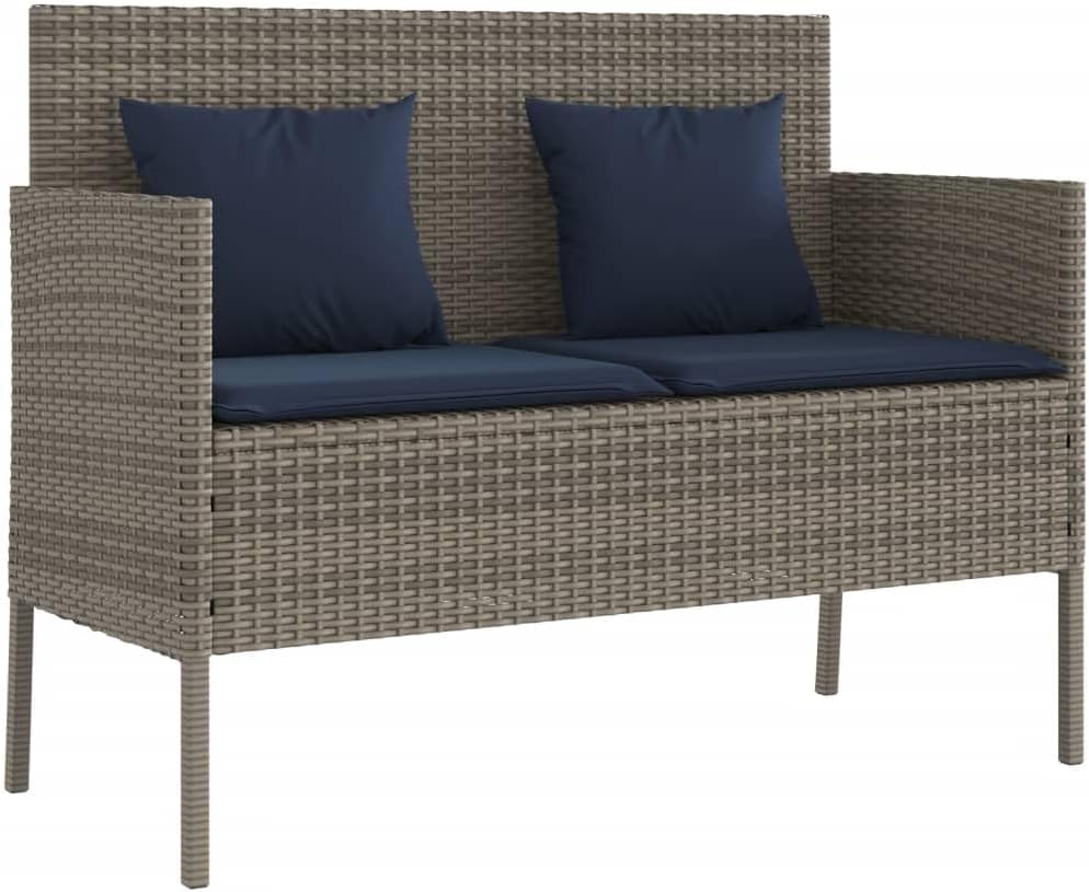 Gray Poly Rattan Patio Storage Bench with Cushion, Outdoor Seat with Waterpro...