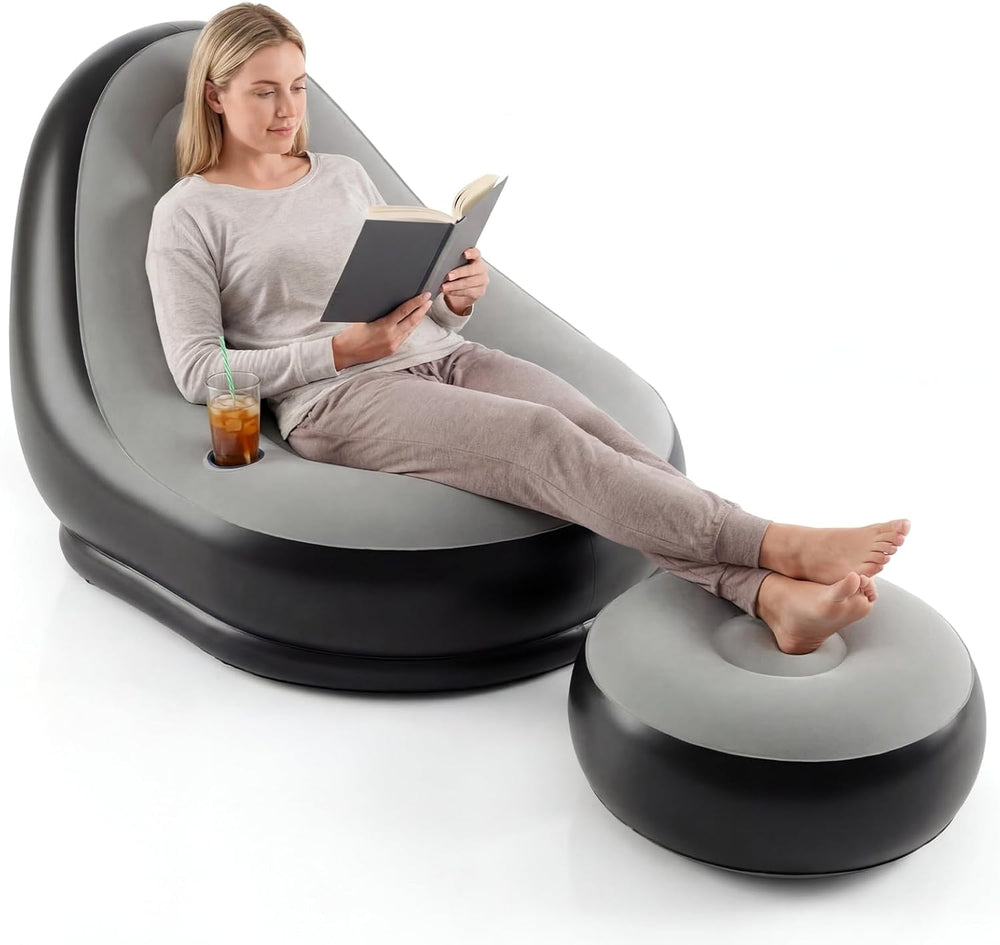 DORTALA Inflatable Chair with Ottoman, Portable Blow Up Single Air Sofa with ...