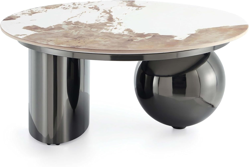 Manhattan Comfort Laurel 2 Piece Set, Round End and Coffee Tables with Sinter...