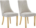 Dining Chairs Set of 2，Modern Channel Tufted Upholstered Dining Chairs with Golden Stainless Steel Legs, Comfortable Chenille Fabric Kitchen Chairs for Dining Room (Beige, 2pc)