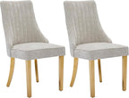 Dining Chairs Set of 2，Modern Channel Tufted Upholstered Dining Chairs with Golden Stainless Steel Legs, Comfortable Chenille Fabric Kitchen Chairs for Dining Room (Beige, 2pc)