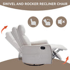 Anwick 360° Swivel Rocker Recliner Chair with Heat and Massage, Manual Upholstered Recliner for Small Spaces, Fabric Glider Nursery Chair with Side Pockets for Living Room (Beige)