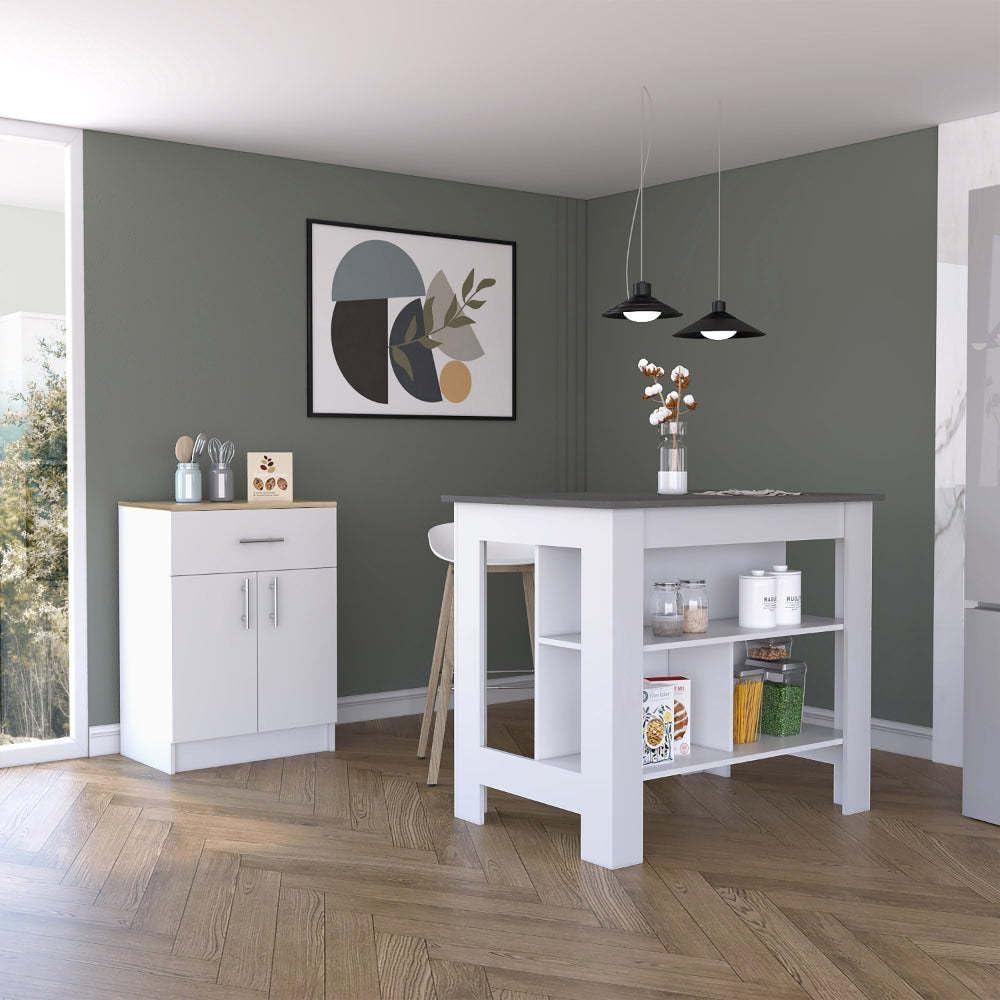 2 Piece Kitchen Set with Island and Pantry Cabinet | Ready-to-assemble with i...