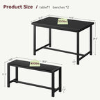 Dining Table Set for 4 with 2 Benches, 3-Piece Kitchen Table Set, Space-Saving Dining Set for Kitchen, Dining Room, Black