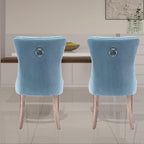 Velvet Upholstered Dining Chairs Set of 6, Modern Style Kitchen Side Chairs with Nailhead Trim and Wood Legs,Metal Pulling Ring for Dining Room Living Room(Sky Blue,Set of 6)