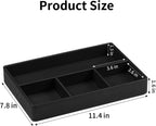 PU Leather Valet Tray, Decorative Trinket Vanity Desk Drawer Organizer Tray, Perfume Dish Catch All Bowl for Keys, Nightstand Drawer Organizer Women Men with 4 Compartments (Black)