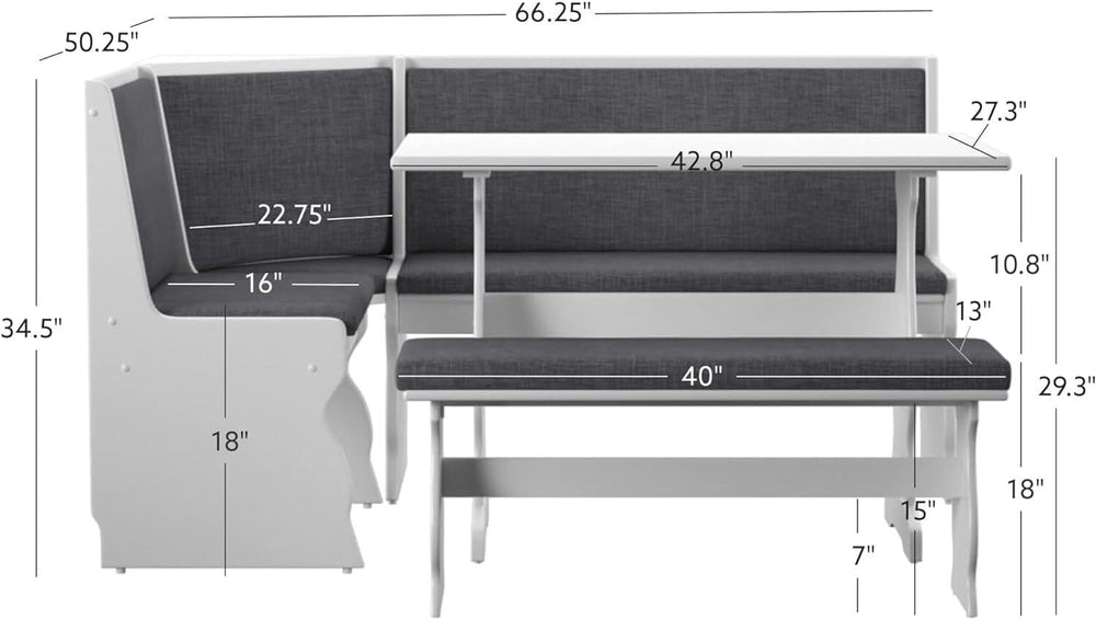 HomeStock Old World Opulence Charcoal Breakfast Nook 66.5x50.47x35.51 in - Co...