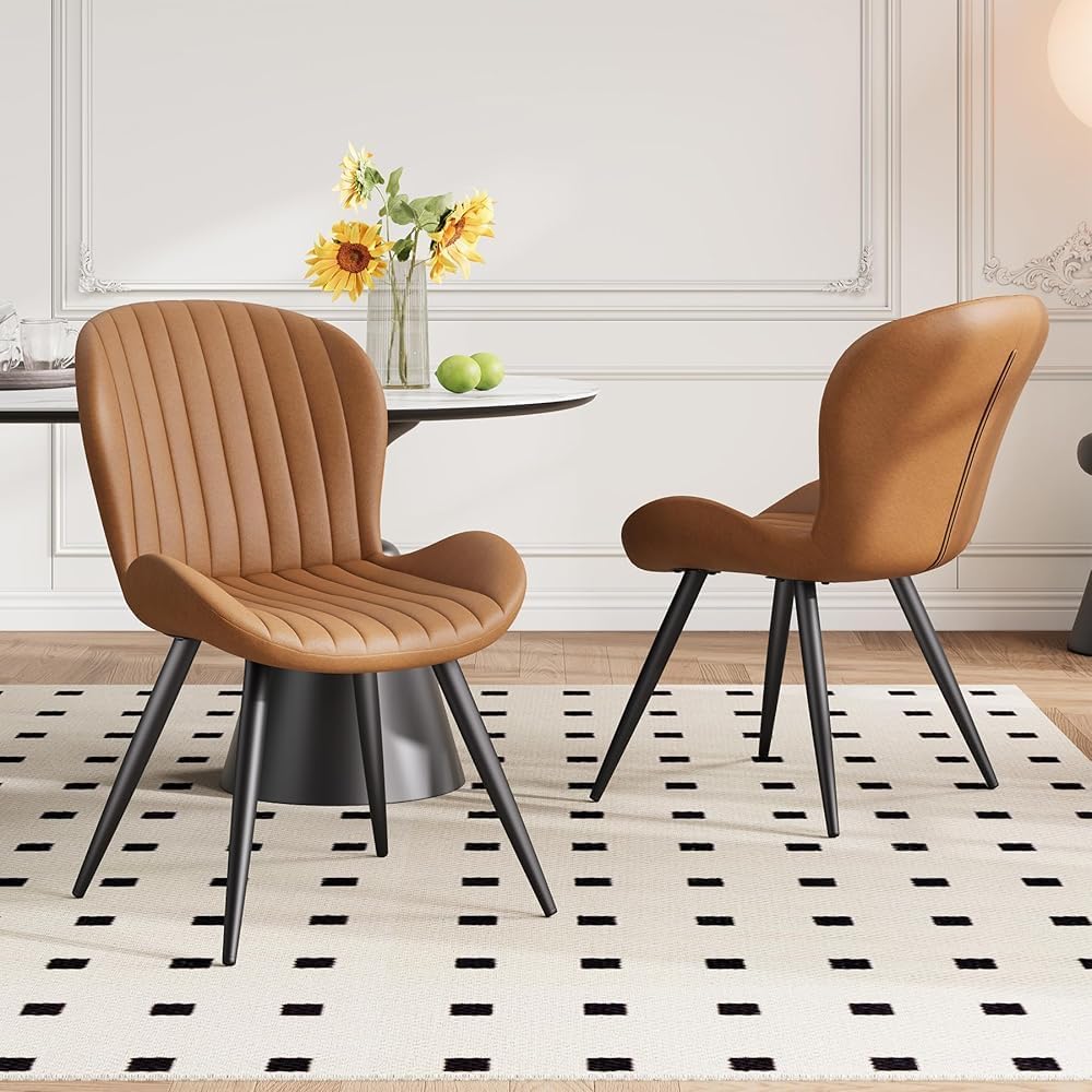Dining Chairs Set of 2 Modern Fabric Dining Room Chairs Upholstered Dining Chairs with Thick Cushions Metal Legs Armless Back Chair for Kitchen and Living Room Brown