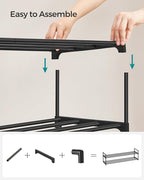 SONGMICS Shoe Rack, 2-Tier Shoe Organizer, Metal Storage Shelf, Upright or Upside Down, for 15-18 Pairs, Stackable, for Entryway, 11.8 x 46.1 x 13.4 Inches, Black ULSA032B01