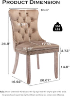 Velvet Upholstered Dining Chairs Set of 8, Modern Style Kitchen Side Chairs with Nailhead Trim and Wood Legs,Metal Pulling Ring for Dining Room Living Room(Khaki)