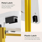 Folding Desk, 31.5" Small Desk for Bedroom with Power Outlet, Space Saving Foldable Computer Desk for Home Office, Easy Assembly, White and Gold