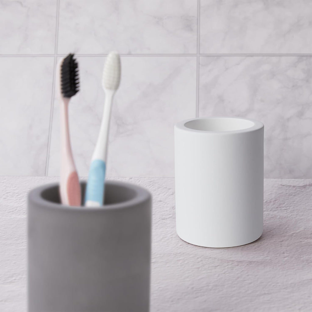 Drying Stone Toothbrush Holder, Diatomite Toothbrush Cup for Bathroom Counter, Quick Drying Electric Toothbrush and Toothpaste Holder Bathroom Organizer, White