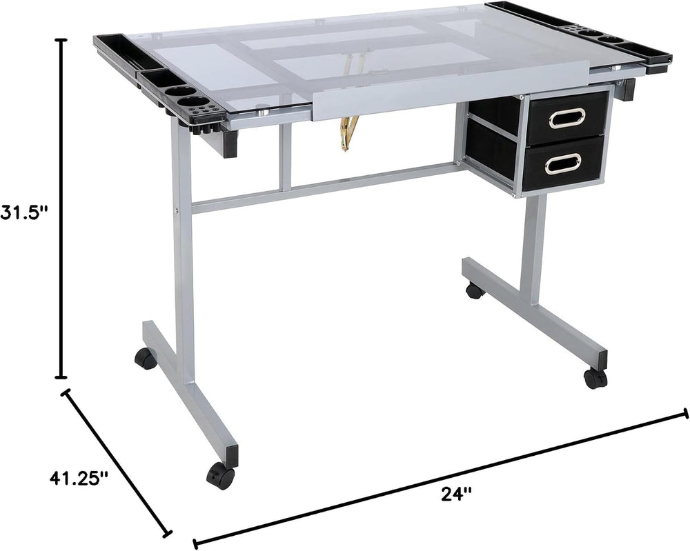 ZenStyle Glass Top Drafting Table with Storage, Adjustable Multifunctional Dr...