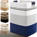 Laundry Hamper, 85L Tall Laundry Basket with Leather Handles, Rectangle Large Clothes Hamper for Organizing, Cotton Woven Laundry Baskets Storage Hampers for Bedroom, Nursery, Living Room